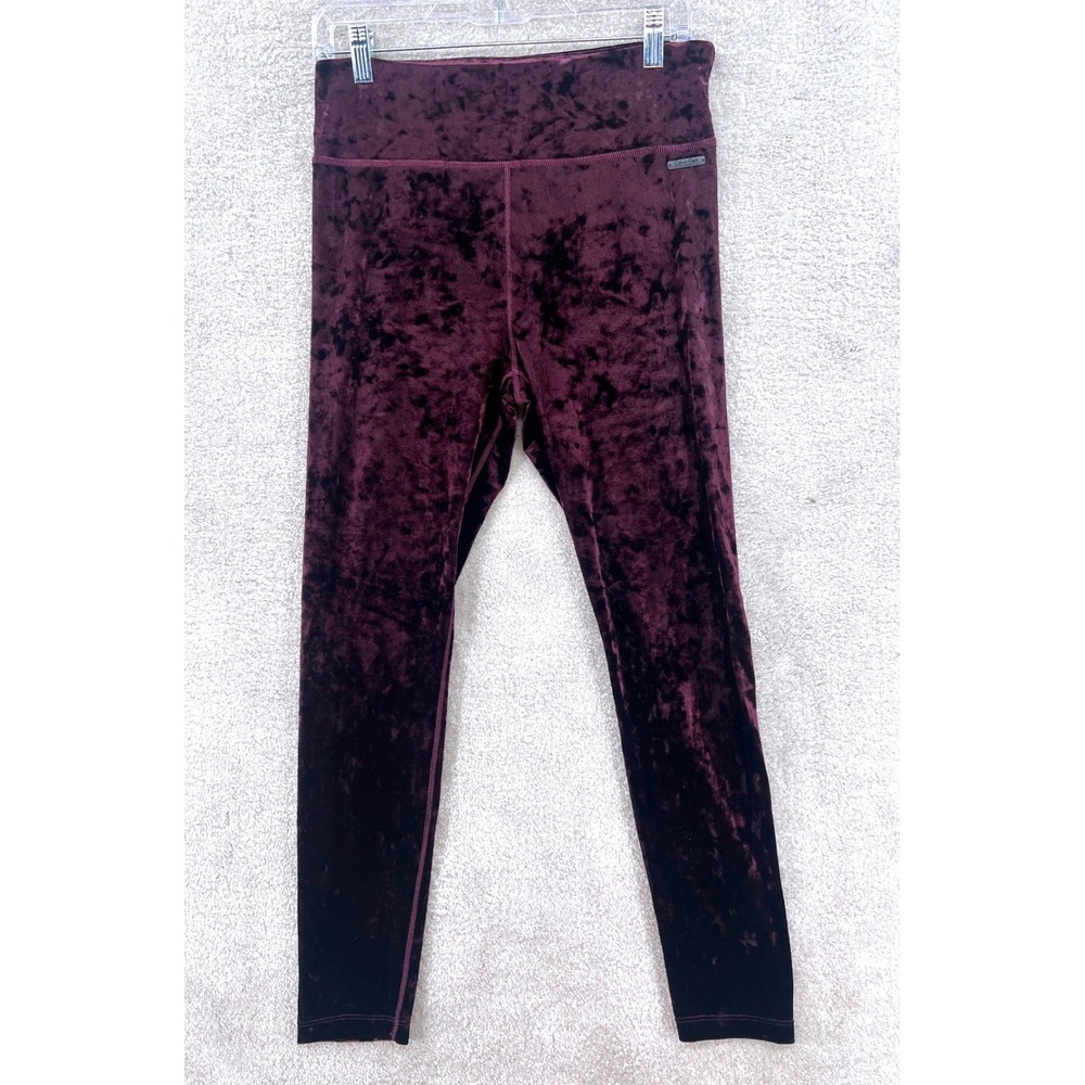Calvin Klein Performance Leggings Size L Plum Crushed Velvet High Waist Luxe Y2K